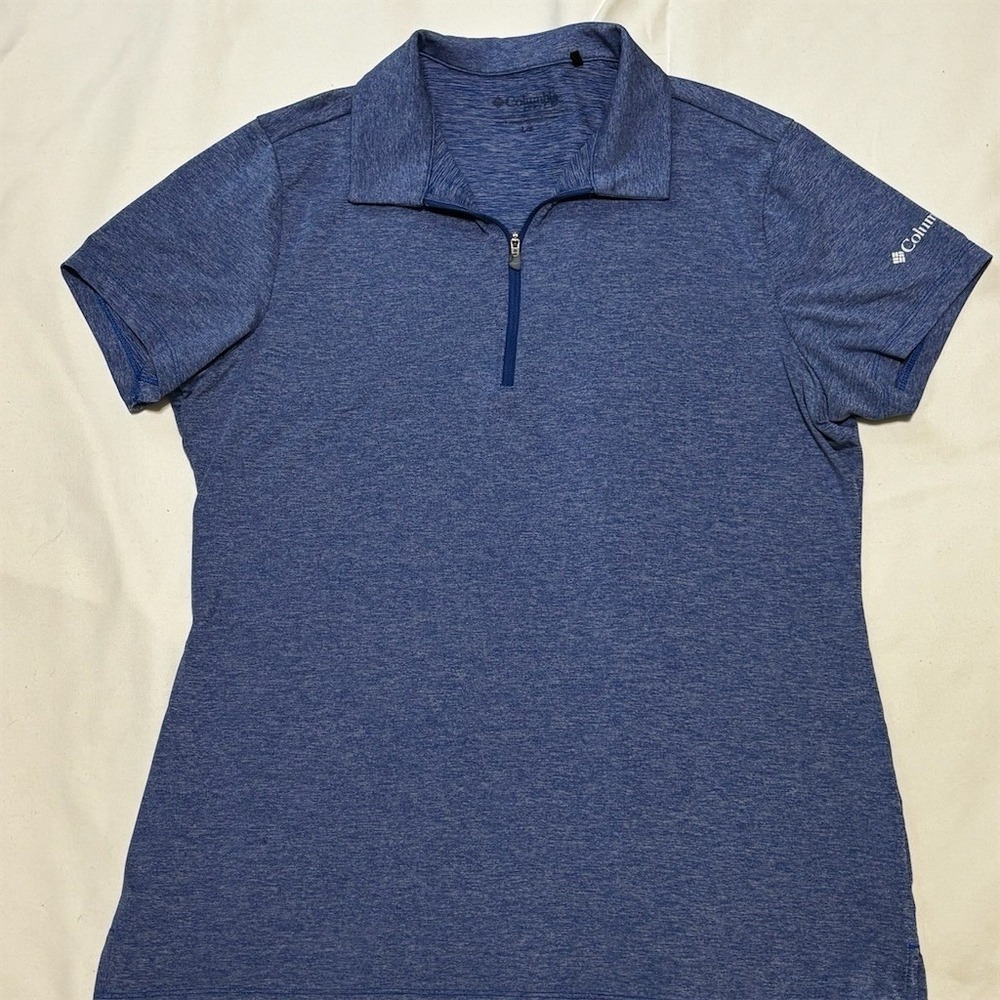 Columbia Womens Polo Shirt L Blue Heather 1/4 Zip Short Sleeve Golf